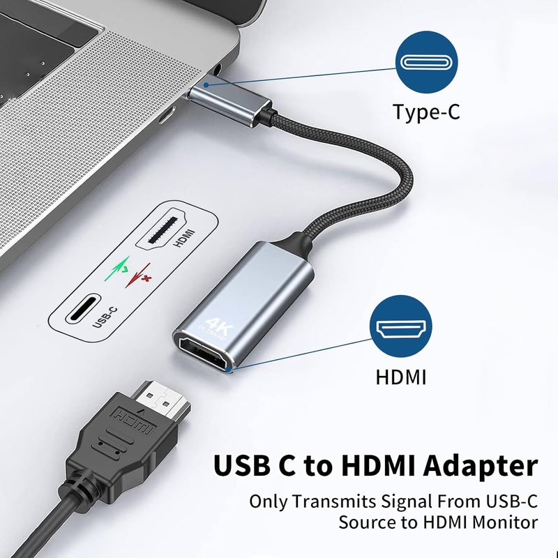 DERSUR محول USB C إلى HDMI كابل 4K، محول USB Type-C إلى HD، متوافق مع iPhone 15 Pro/Max، MacBook Pro/Air 2023، iPad Pro، iMac، S23، XPS 17، Surface Book 3 Pixelbook، Microsoft والمزيد - Image 2